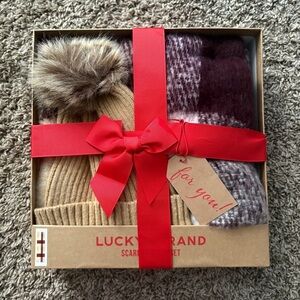 Lucky Brand Tan and Brown Hat and Scarf Set